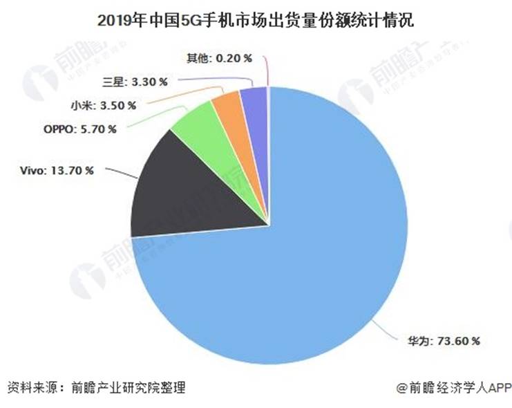 2019年中国5G手机市场出货量份额统计情况